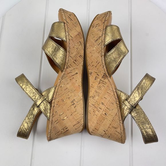 Born Du Jour Metallic Gold Cork Wedge Sandals D58310 9M Retail $100.00 - Picture 6 of 8